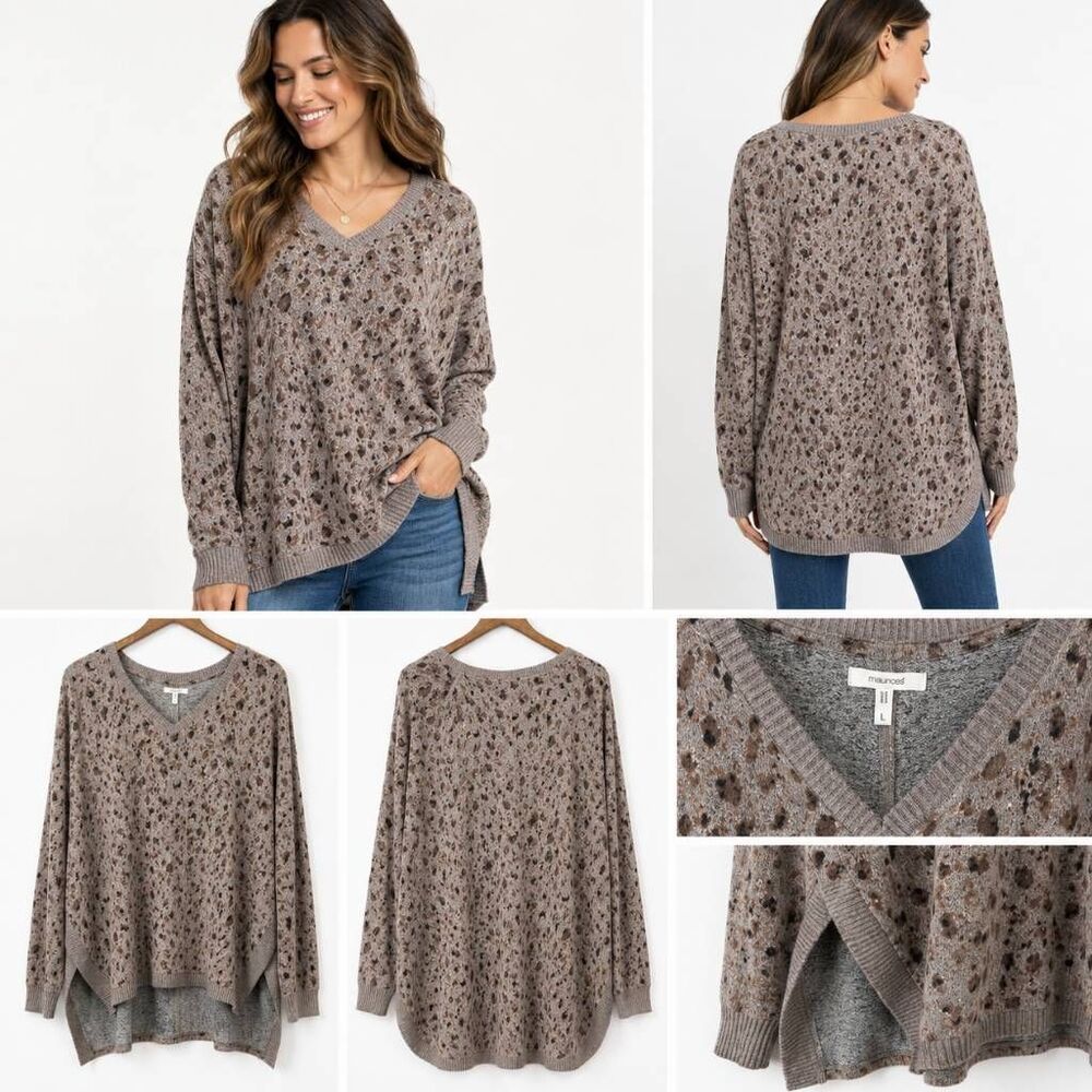 Maurices Leopard Print V-Neck Tunic Sweater Large
